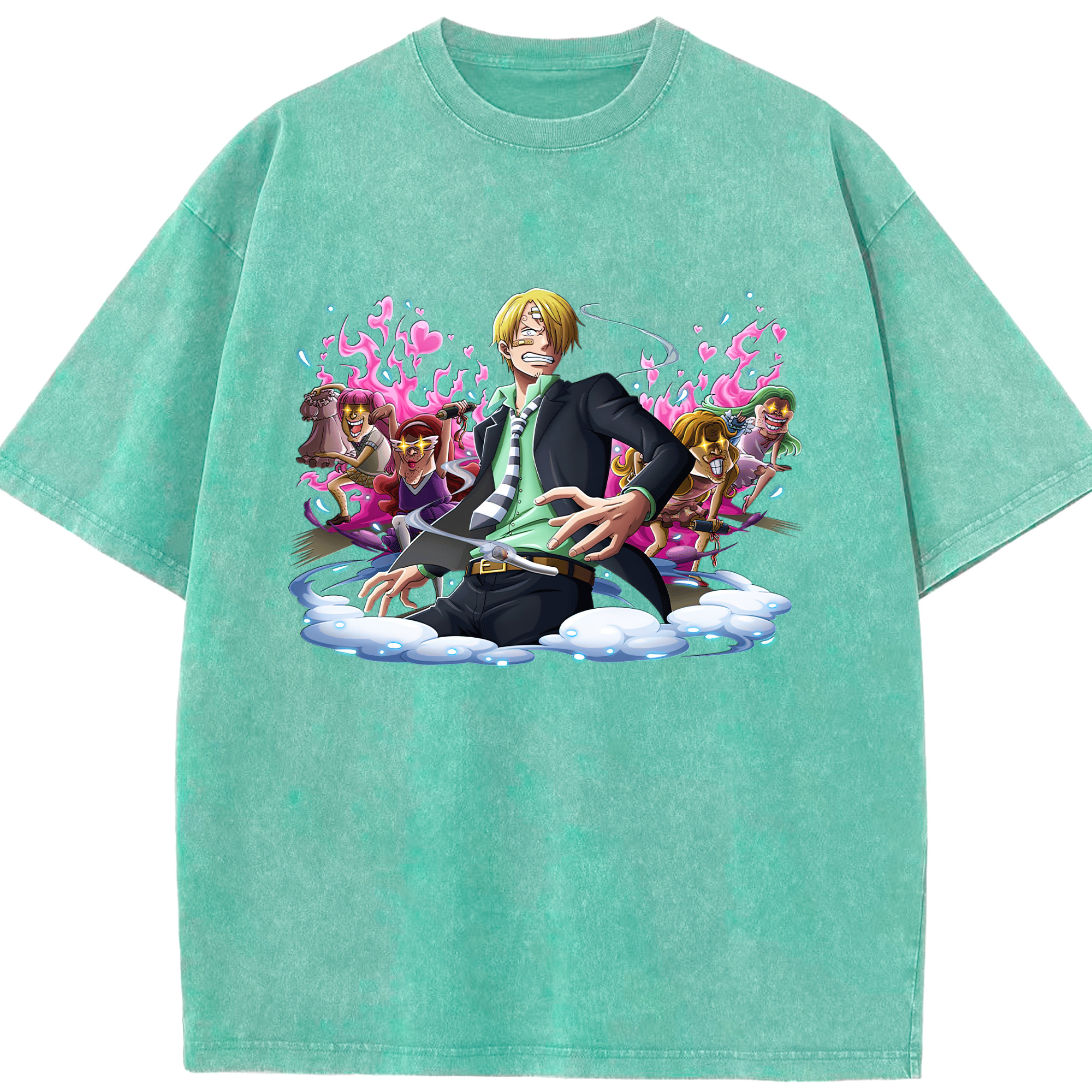 （画像用） ワンピース サンジ ONE PIECE Sanji 綿100% ヴィンテージ風 半袖Tシャツ（フロントプリント）